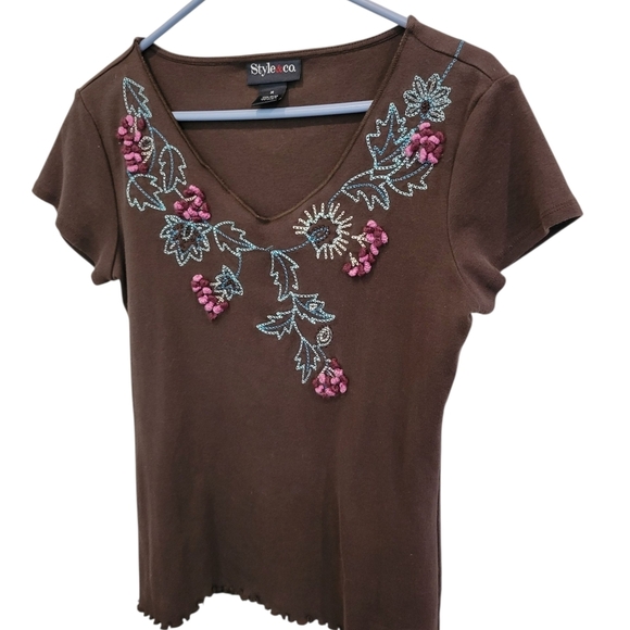 Style & Co 100% Cotton Knit Top Raised Embroidery Med - Picture 8 of 8